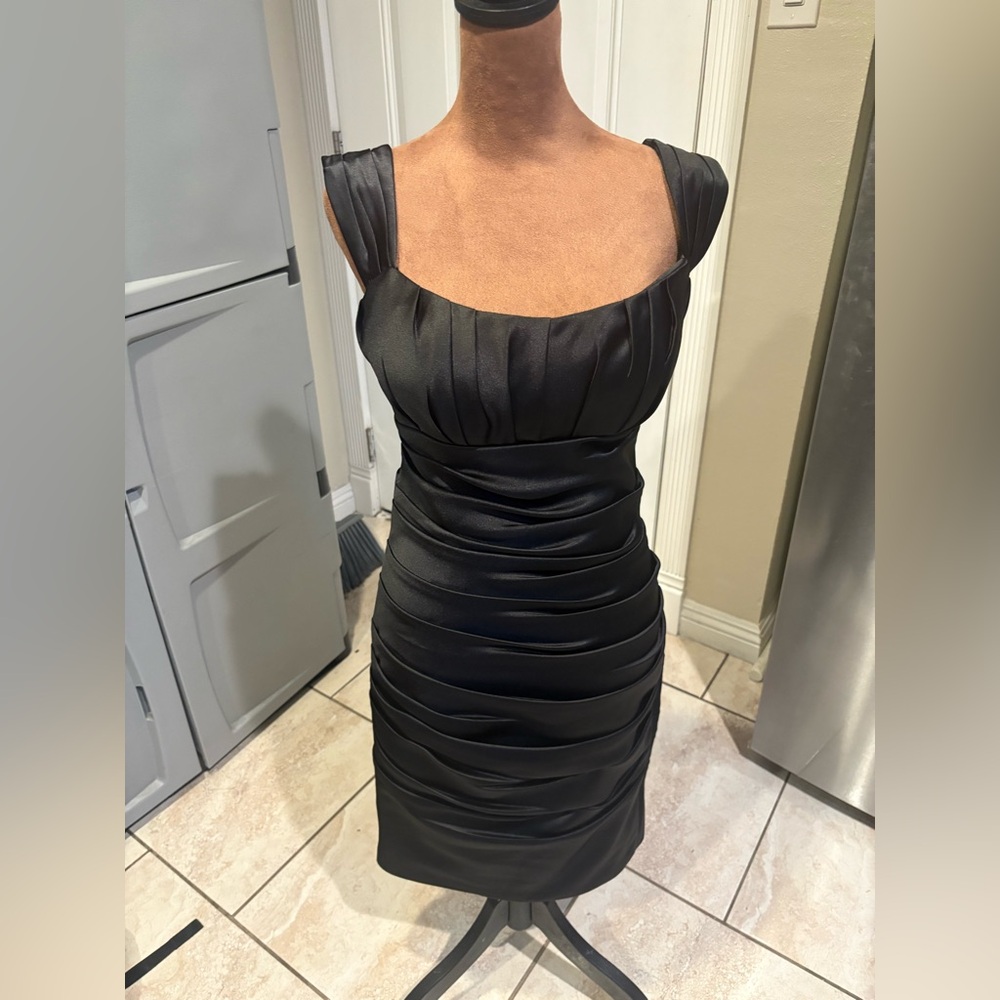 Bill Levkoff Black Satin Mini Dress